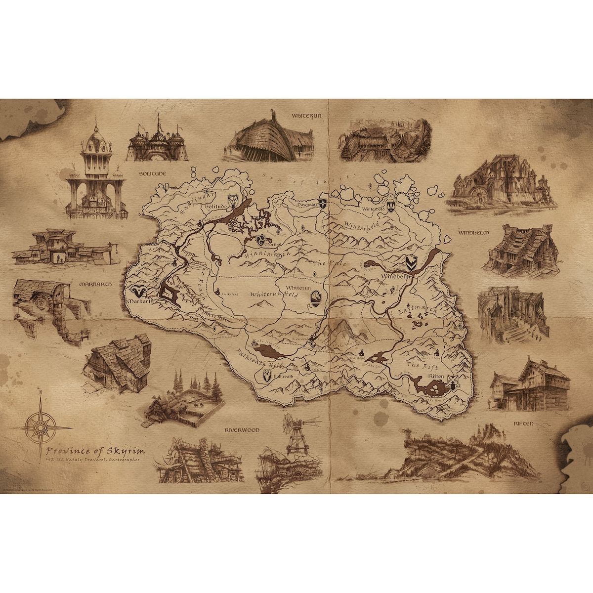 Skyrim - Illustrated Map - Poster