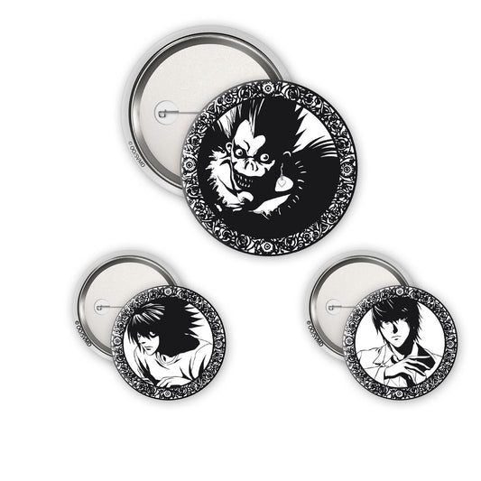 Death Note - Light, L & Ryuk - Buttons