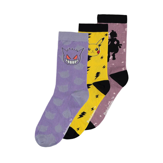 Pokémon - Gengar, Pikachu, Mewtwo - socks 3-pack