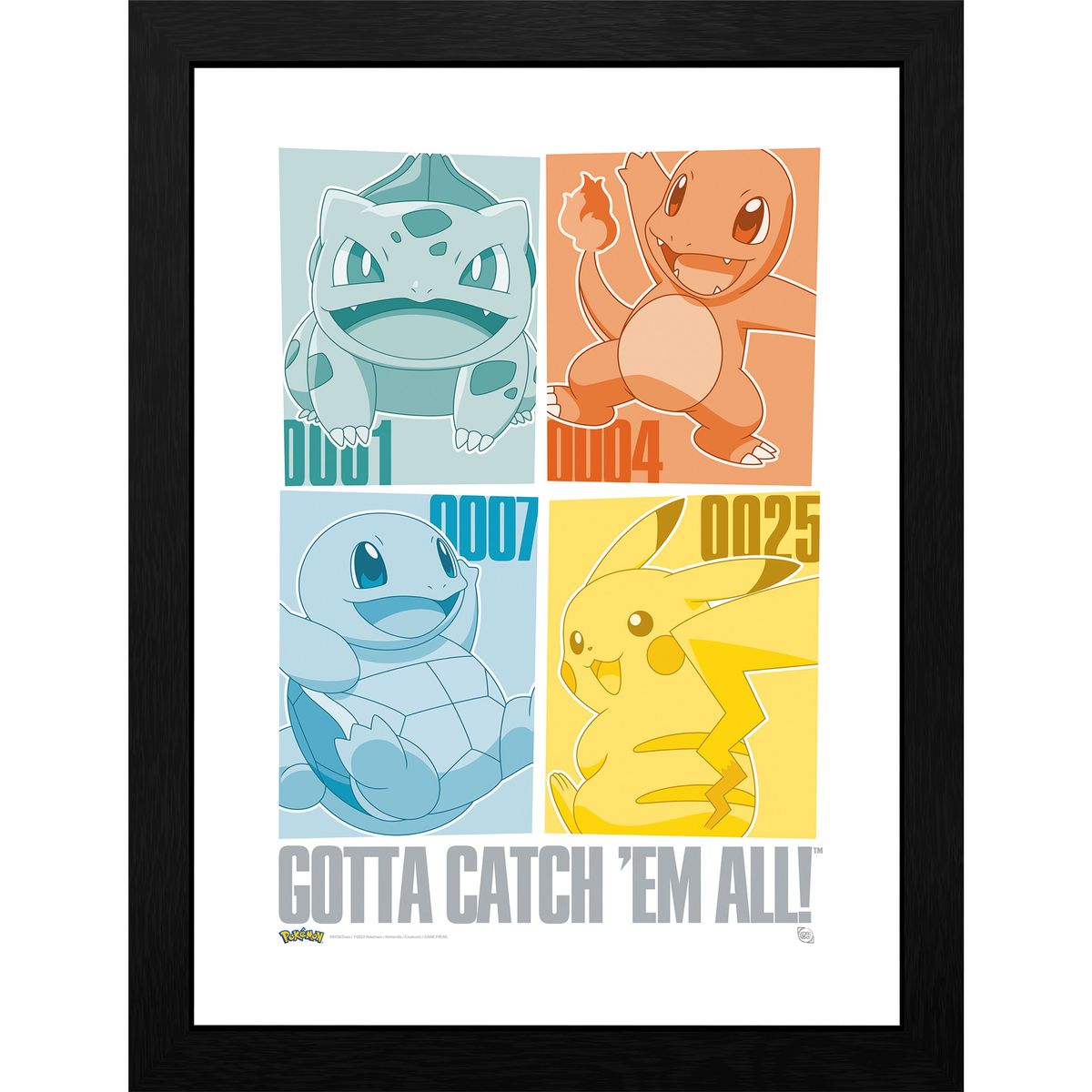 Pokémon - Pikachu & Kanto Starters - Gerahmter Kunstdruck